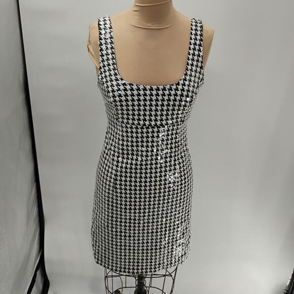 Bailey Embellished Houndstooth Knit Mini Dress sequin texture checkered mini - Picture 2 of 16